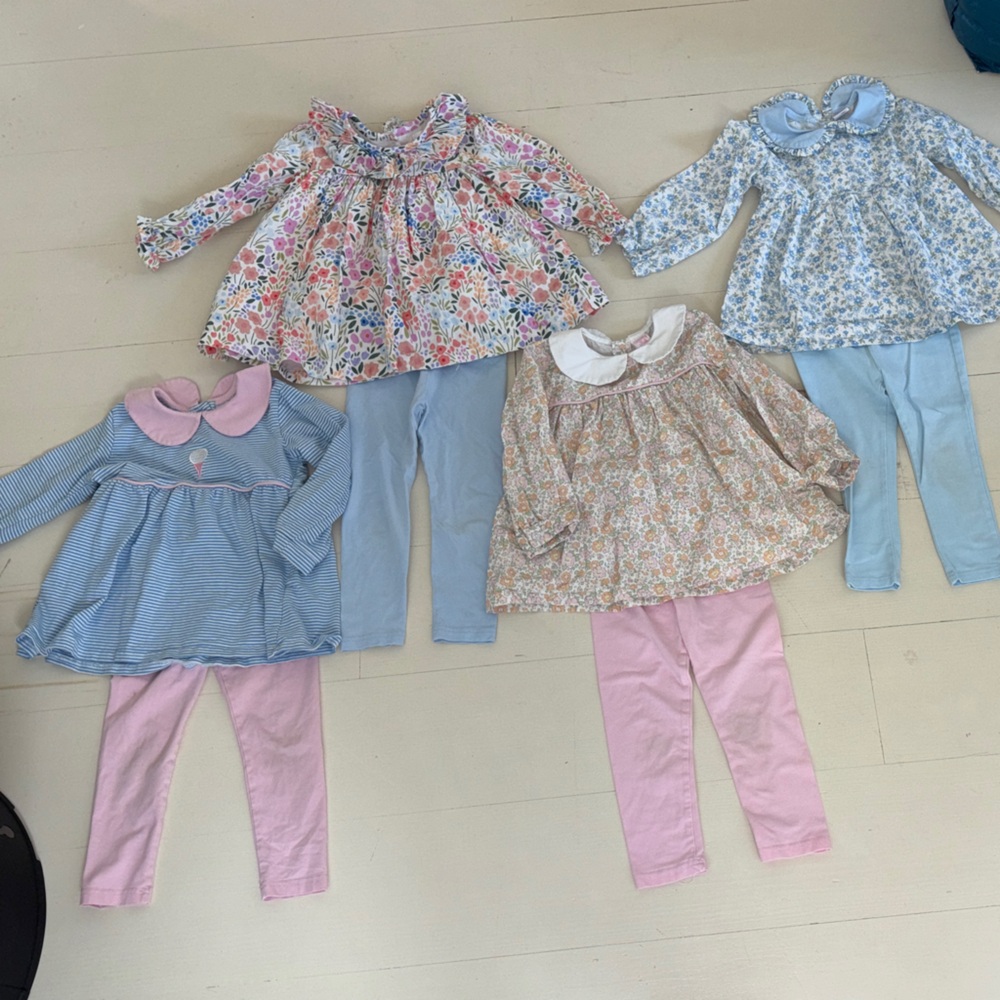 Floral and Solid Girls Leggings Set